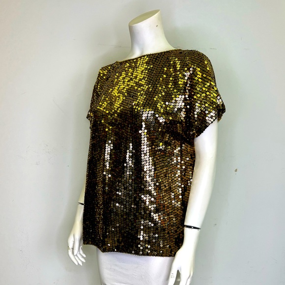 Vintage 1980s Gold Sequin T Shirt - Picture 1 of 7